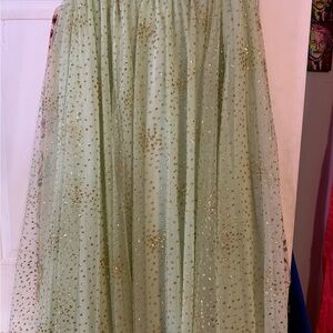 Anthropologie Green and Gold A-Line Skirt